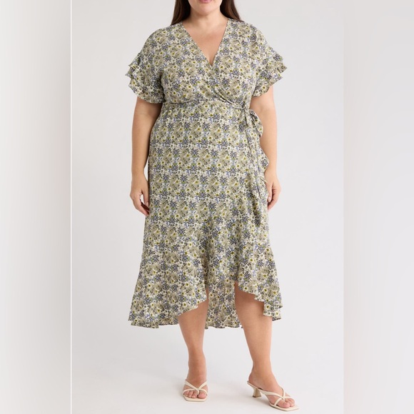 Max Studio Dresses & Skirts - Max Studio London Floral Midi Dress with Wrap Around Front & Tie Women’s 1X